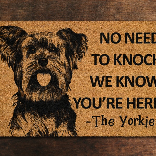 Yorkie Door Mat, Yorkie We Know You ARE Here Spring Door Mats, Yorkie Doormat, Welcome Yorkies Outdoor Coir Mats, Yorkie, Yorkshire Terrier