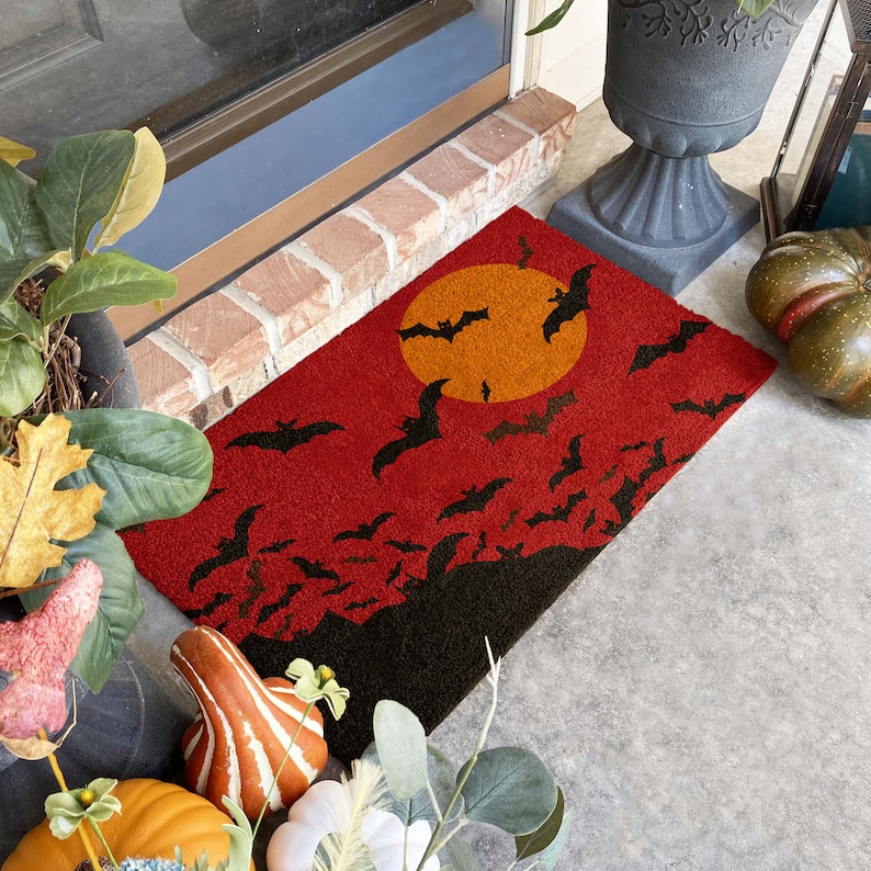 Halloween Bats Night, Coir Door Mat, Welcome Mat, Front Door Mat, Outdoor Mats, Funny Doormat, Fall Welcome Mats, Coir Mats image 3