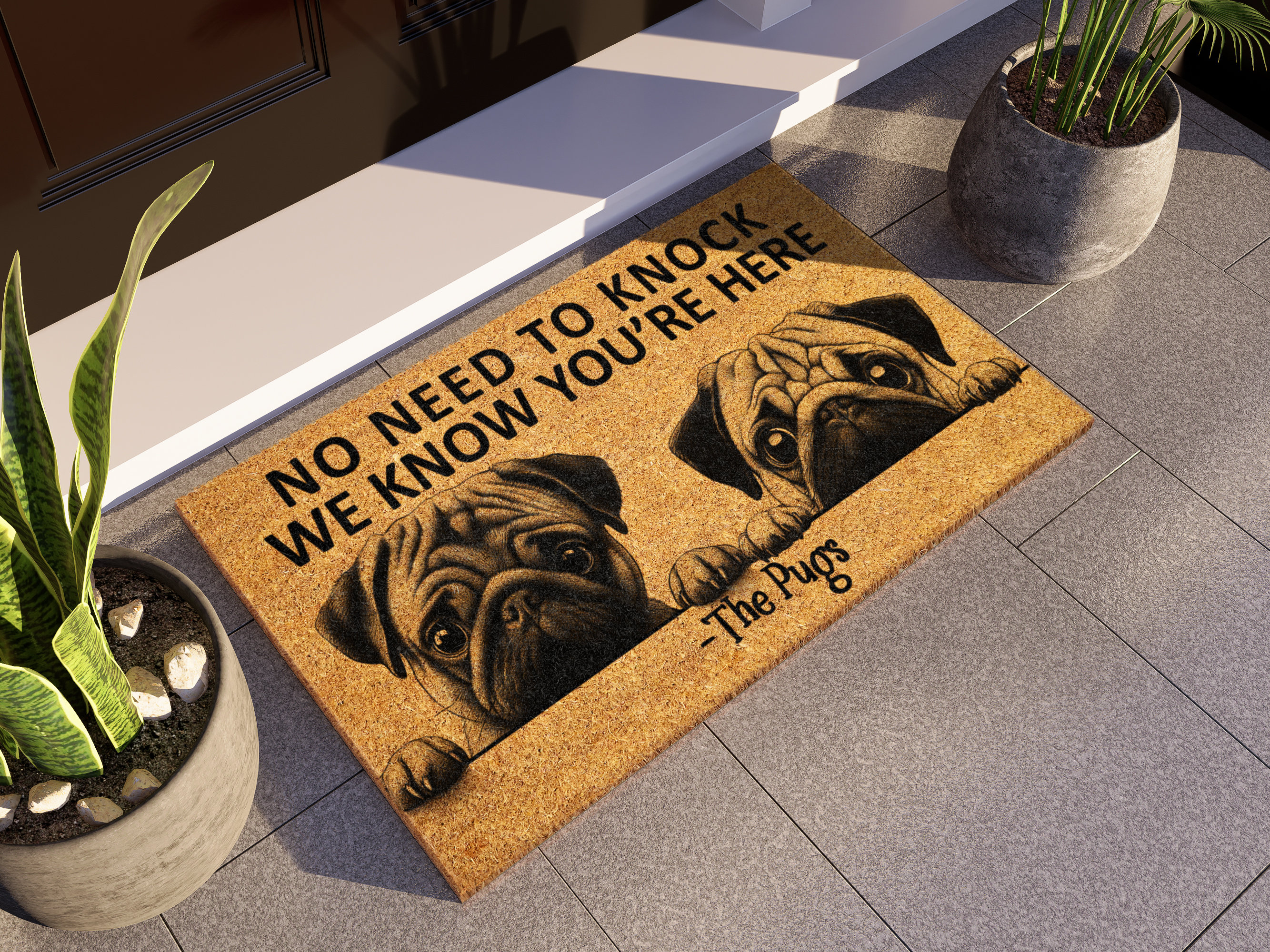 Pug Coir Doormat, Hope You Like Pugs Door Mat, No Need to Knock