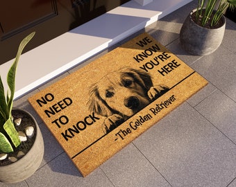 Golden Retriever Peekaboo We Know You ARE Here Coir Door Mat, Funny The Golden Retriever Dog Door,  The Golden Retrievers Outdoor Mat S938