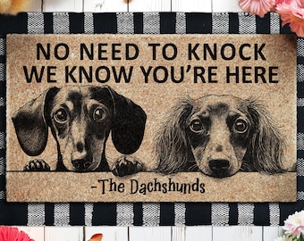 Dachshunds Coir Doormat, 'No Need to Knock' Welcome Mat