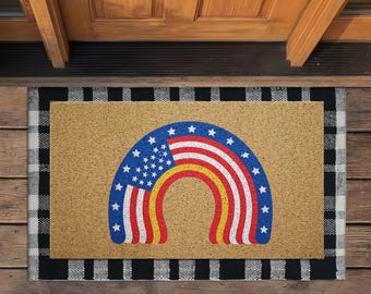 Patriotic Doormat: USA Flag Rainbow Design (Waterproof, Slip-Resistant) NS850