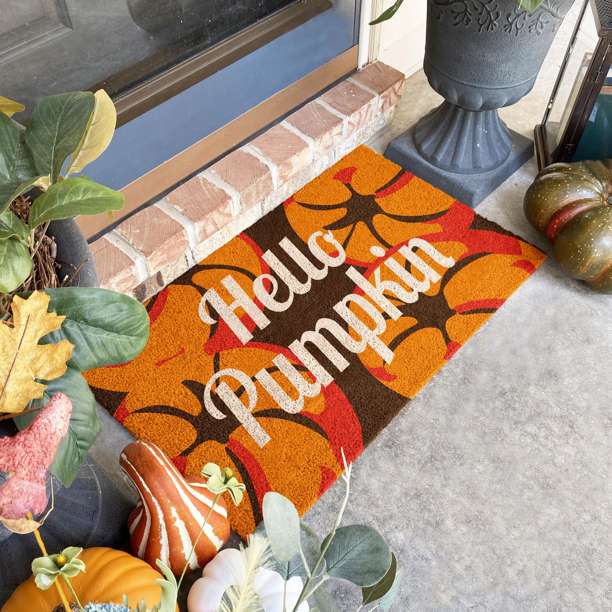 Fall Hello Pumpkin Pumpkins Coir Door Mat Mat Front Etsy
