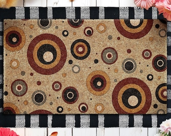Retro Circles Coir Doormat, Vintage Entryway Rug