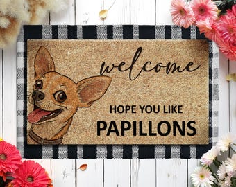 Papillon Doormat,  Door Mat, Papillons Doormats, Welcome Funny Doormats,  Welcome Mats, Dog Breed Coir Mats U358