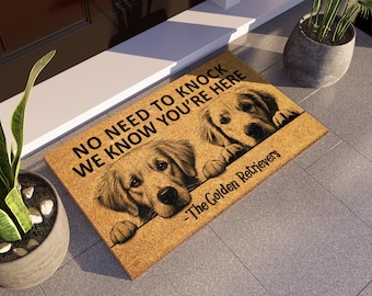 Golden Retriever Peekaboo We Know You ARE Here Coir Door Mat, Funny The Golden Retrievers Door Mats, The Golden Retrievers Outdoor Mat S940