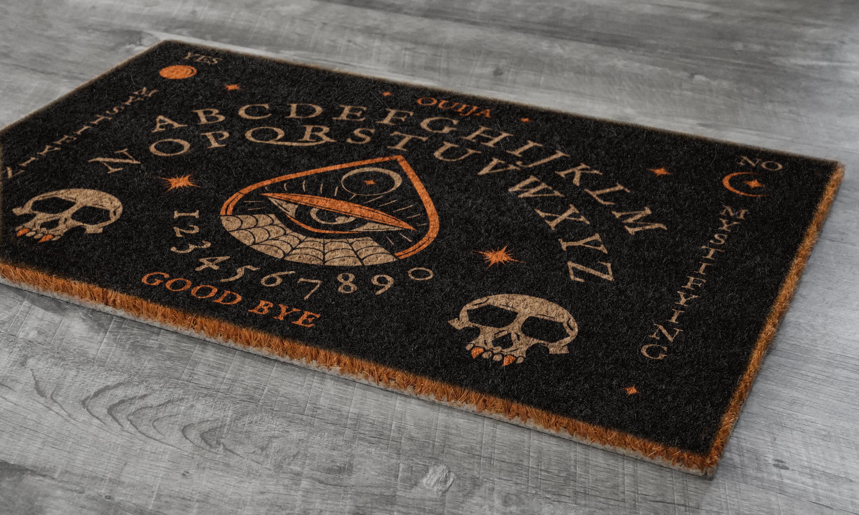 Halloween Skeleton Ouija Board Coir Door Mat, Welcome Halloween