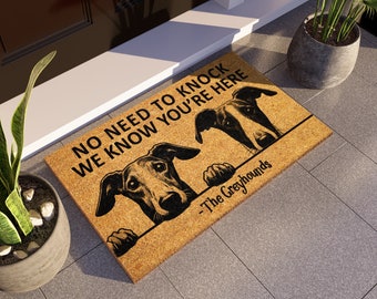 Greyhound Peekaboo Doormat, We Know You ARE Here Greyhounds Door - Main Image