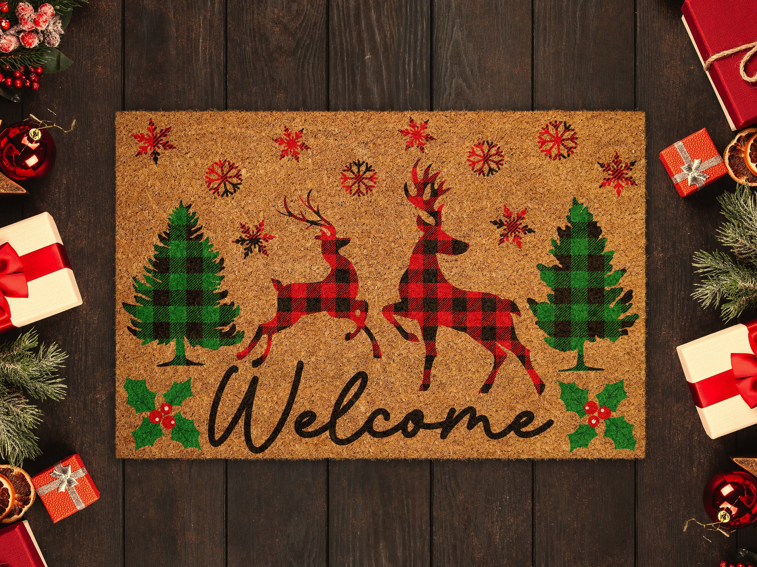 REINDEER FLY Welcome Mat Indoor Outdoor Doormat, Door Mat Outdoor