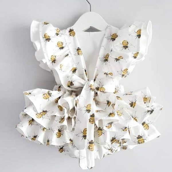 1st bee day baby girl romper, bumble bee birthday