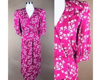 Vintage Donna Taglia S Seta Rosa e Bianco Fantasia Gonna e Top Set