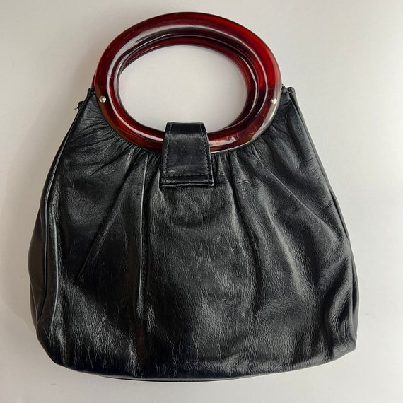 Vintage Black Faux Leather Purse with Brown Swirl… - image 5