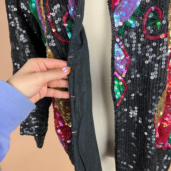 Vintage Womens Size L Black Multicolored Sequined… - image 5