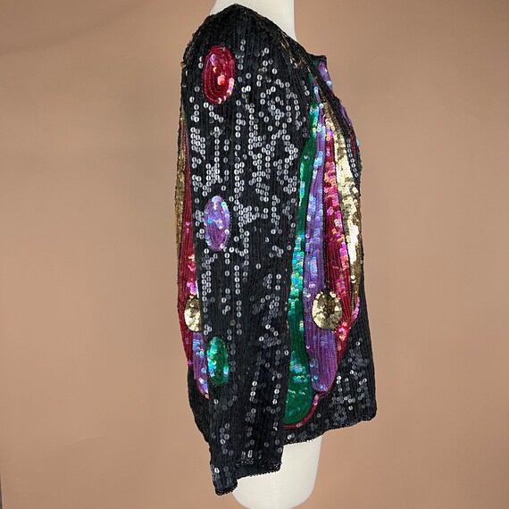 Vintage Womens Size L Black Multicolored Sequined… - image 6