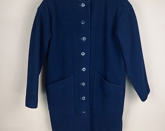 Vintage Damen Größe XL Marineblau Wolle Knopfleiste Mantel