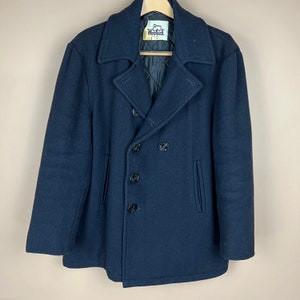 Vintage US Navy USN Black 10 Button Chin Strap Peacoat Pea