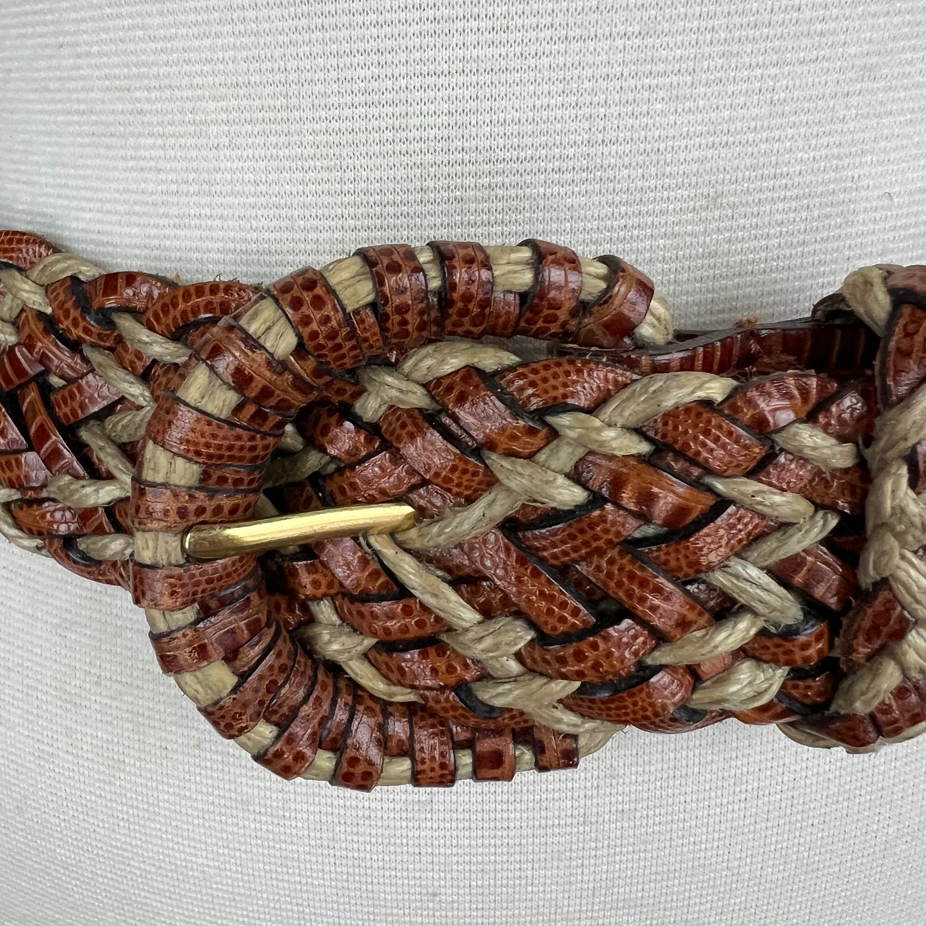 Vintage Womens Size L Brown Embossed Leather and Twine Woven  display picture 1