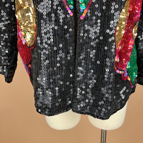 Vintage Womens Size L Black Multicolored Sequined… - image 4
