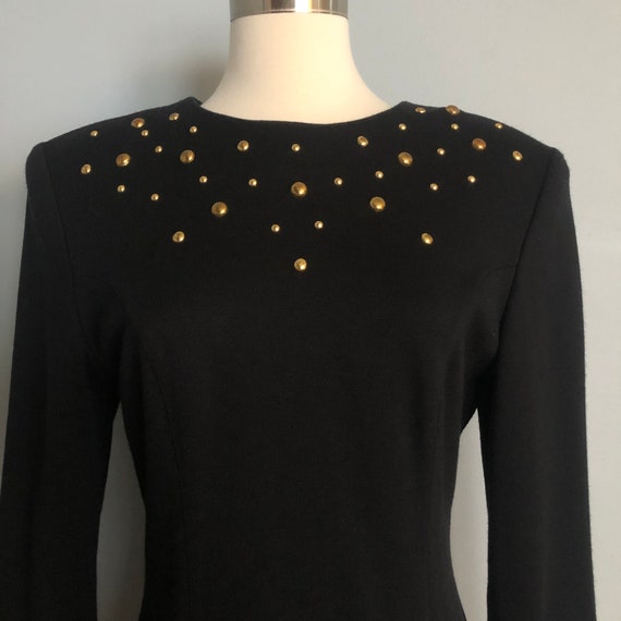 Vintage Black Dress with Gold Metallic Circle Det… - image 4