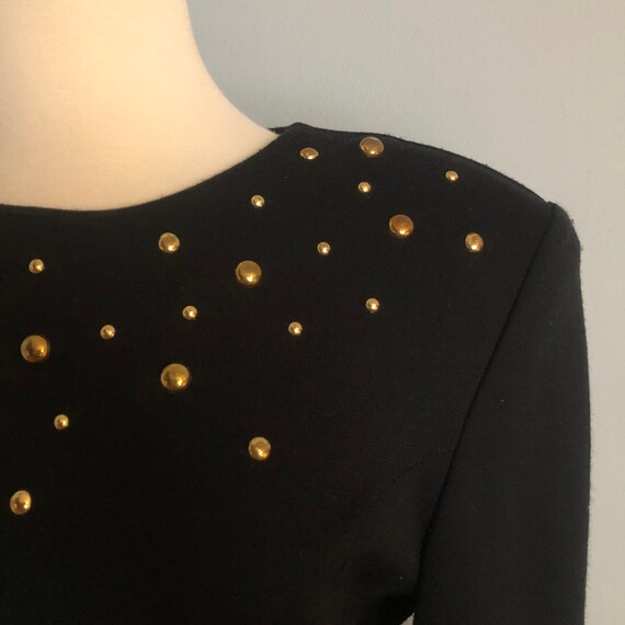 Vintage Black Dress with Gold Metallic Circle Det… - image 5