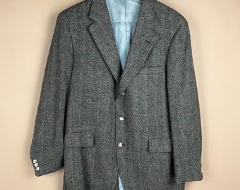 Vintage Men’s Size XL 44 Inch Chest Houndstooth Plaid 100% Wool Brown Blazer