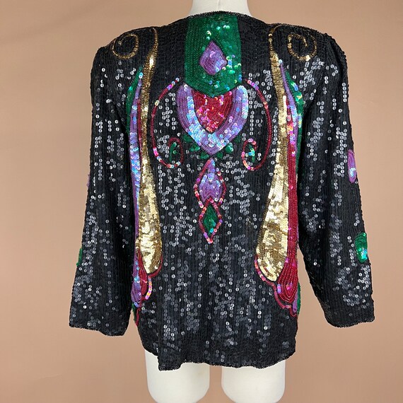 Vintage Womens Size L Black Multicolored Sequined… - image 7