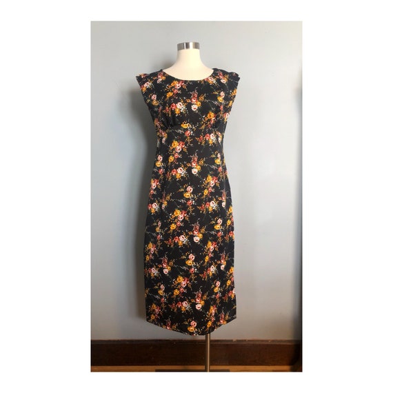 Navy Dress with Orange and Pink Roses