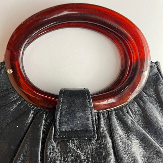 Vintage Black Faux Leather Purse with Brown Swirl… - image 7