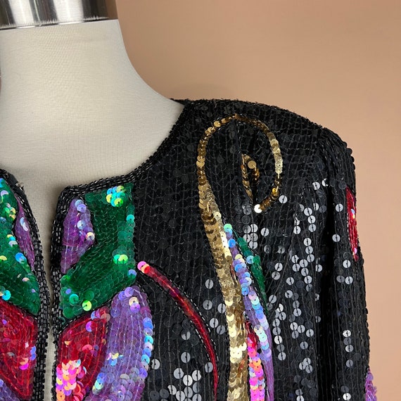 Vintage Womens Size L Black Multicolored Sequined… - image 2