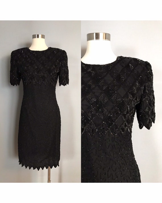 Vintage Black Beaded Sequin Dress