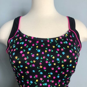 Vintage Le Cove Floral Black and Pink One Piece Swimsuit image 5