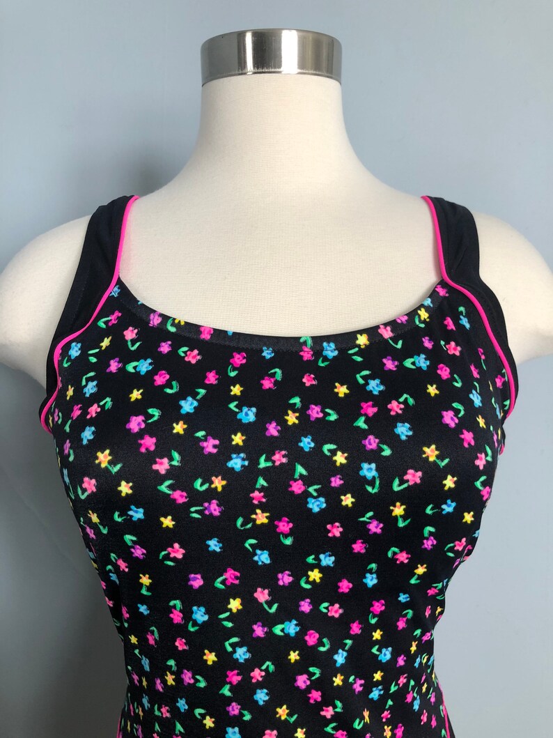 Vintage Le Cove Floral Black and Pink One Piece Swimsuit image 5