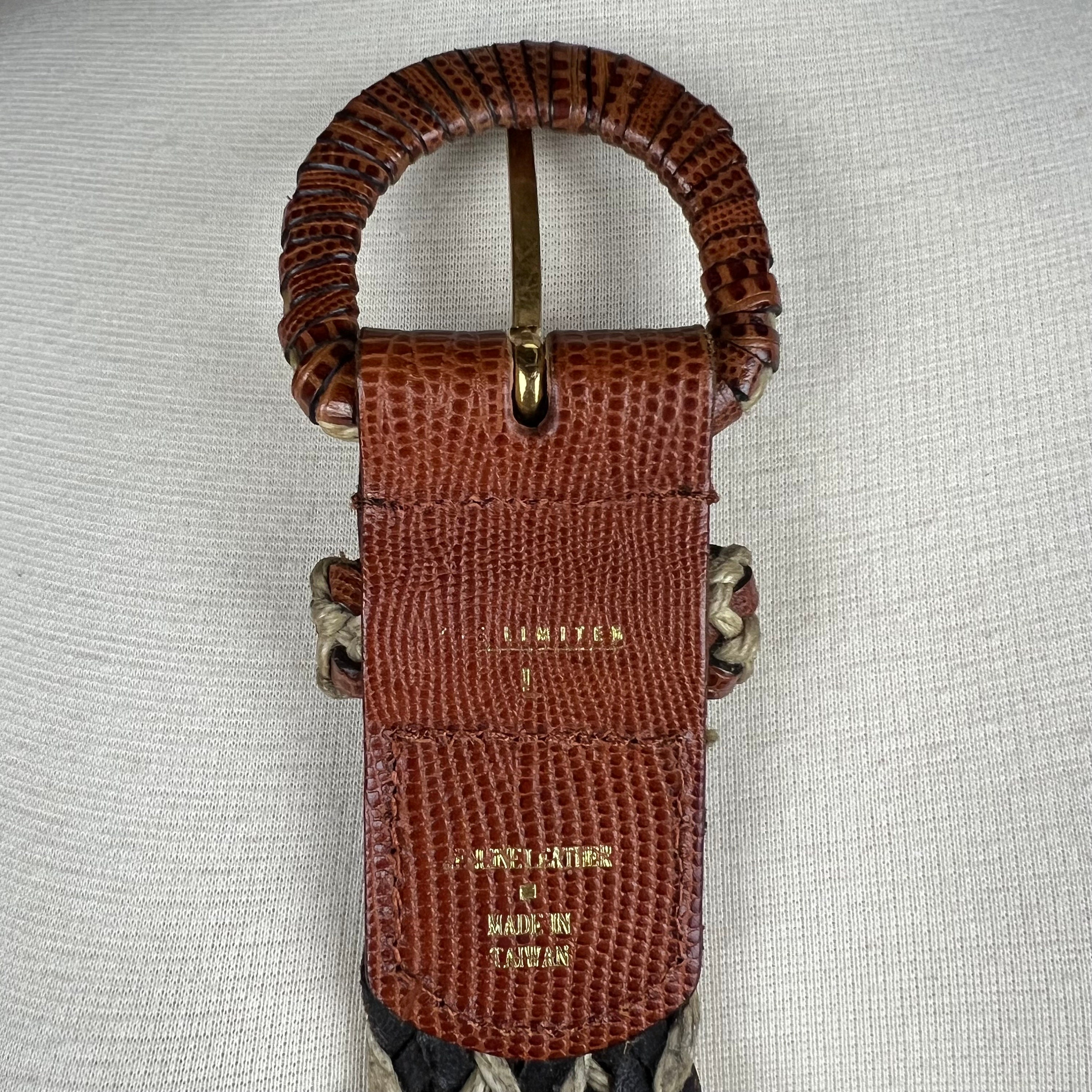 Vintage Womens Size L Brown Embossed Leather and Twine Woven Belt Vintage Chocolate Brown Braided Leather Belt With Round  main image 4