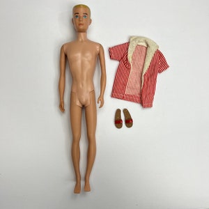 Vintage 1960s Painted Hair Ken Doll 0750 Blonde With Top and Sandals