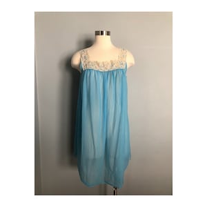 Vintage Light Blue Nightgown with Lace Neckline