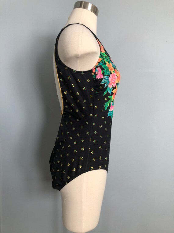 Vintage One Piece Black Swimsuit with Orange and … - image 2