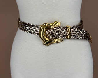 Vintage Damen Größe S Gold und Bronze geflochtener Gürtel Mit Goldener Schnalle