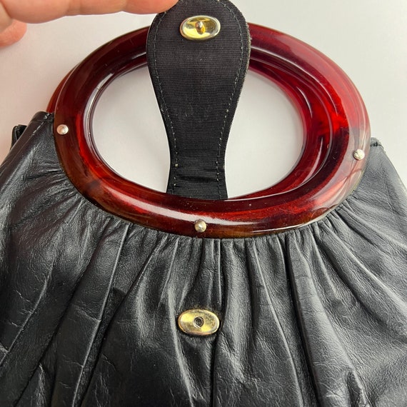 Vintage Black Faux Leather Purse with Brown Swirl… - image 2
