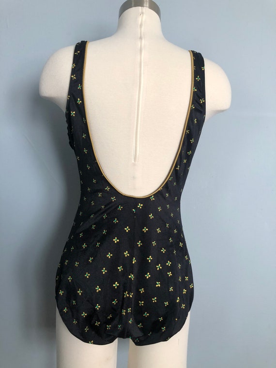 Vintage One Piece Black Swimsuit with Orange and … - image 3