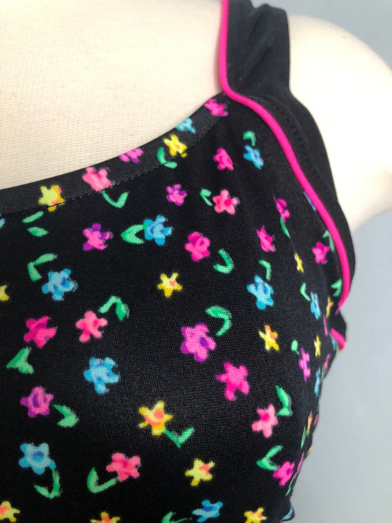 Vintage Le Cove Floral Black and Pink One Piece S… - image 7