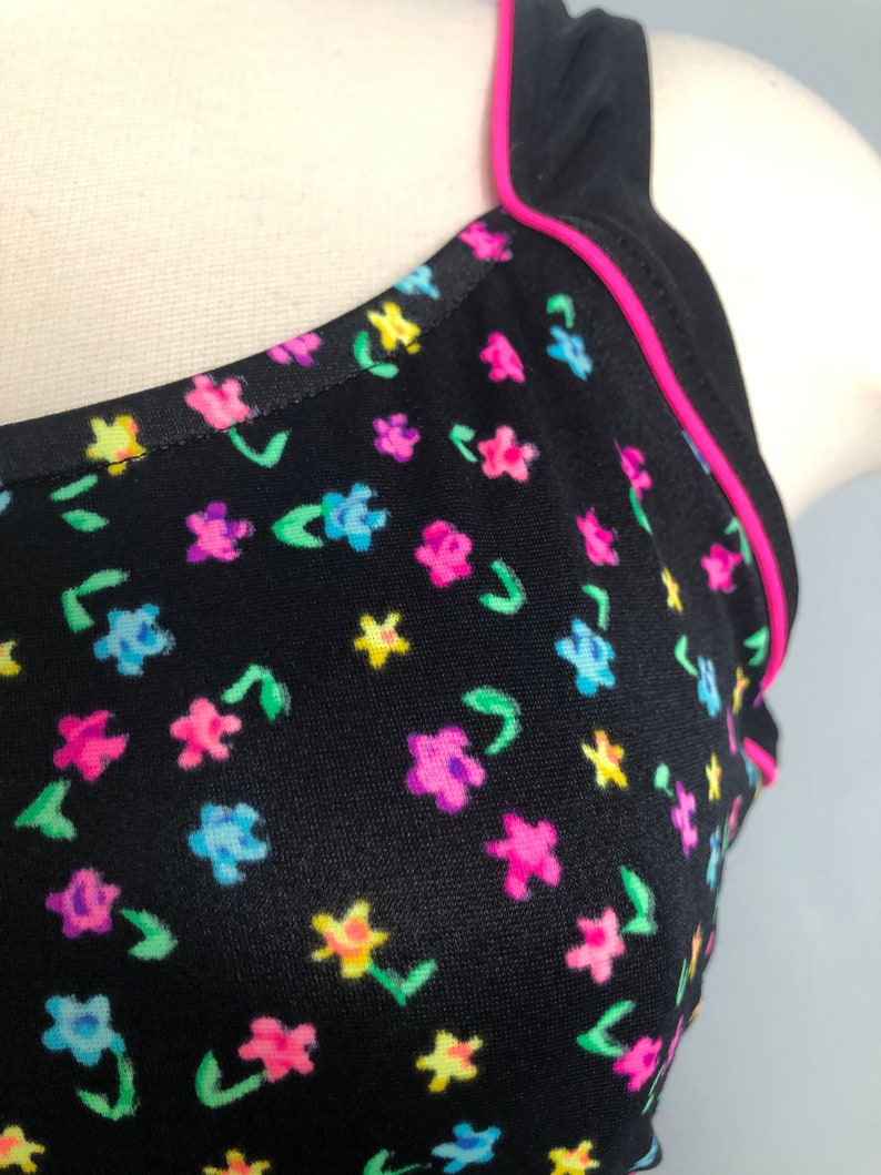 Vintage Le Cove Floral Black and Pink One Piece Swimsuit image 7