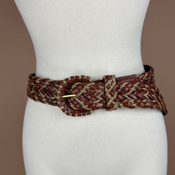 Vintage Womens Size L Brown Embossed Leather and Twine Woven  display picture 2