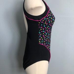 Vintage Le Cove Floral Black and Pink One Piece Swimsuit image 3