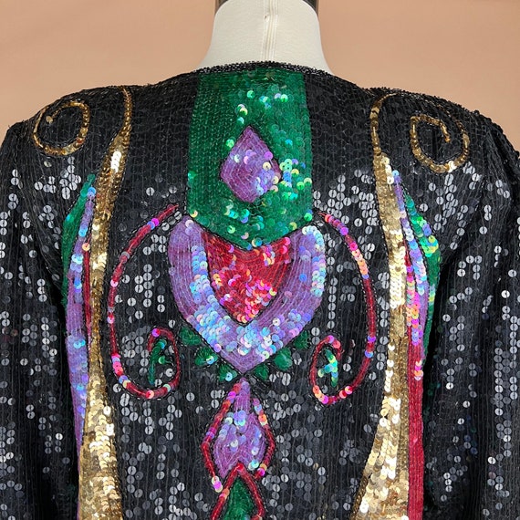 Vintage Womens Size L Black Multicolored Sequined… - image 8