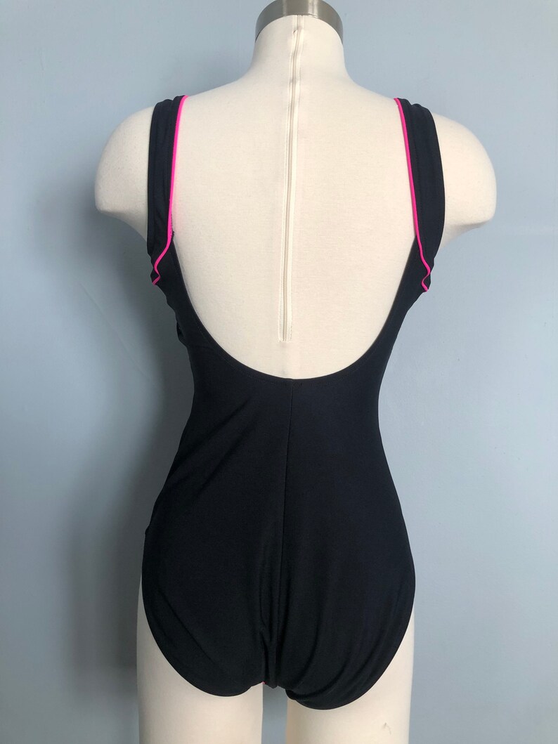 Vintage Le Cove Floral Black and Pink One Piece Swimsuit image 4