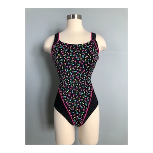 Vintage Le Cove Floral Black and Pink One Piece Swimsuit image 1