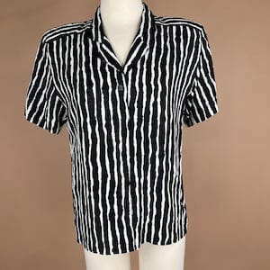 Vintage Women’s Size L Black and White Vertical Striped Blouse