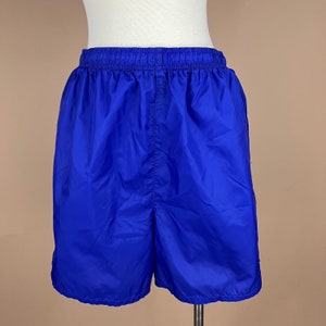 Vintage mujer talla L púrpura cordón cintura nylon pantalones cortos atléticos