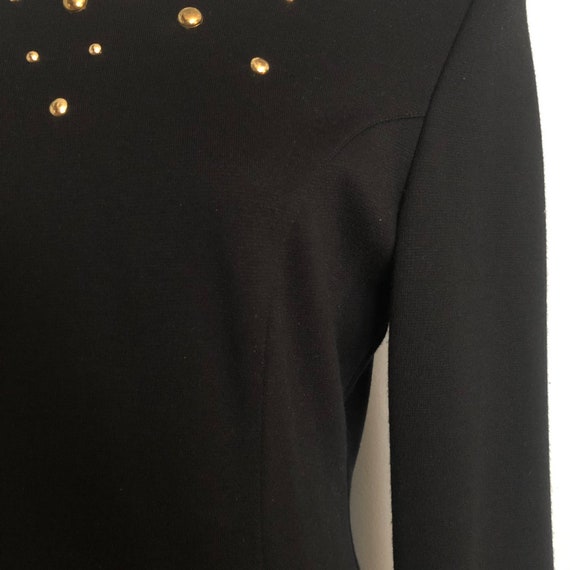 Vintage Black Dress with Gold Metallic Circle Det… - image 6