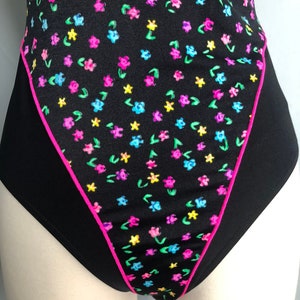 Vintage Le Cove Floral Black and Pink One Piece Swimsuit image 6